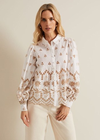 Phase Eight Amaya Broderie Shirts White Australia | UF7560149